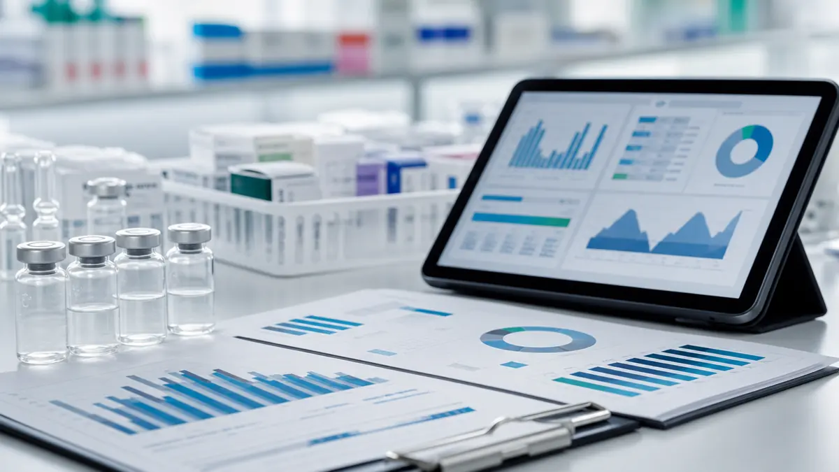 Pharmaceutical economics dashboard with GLP-1 research materials