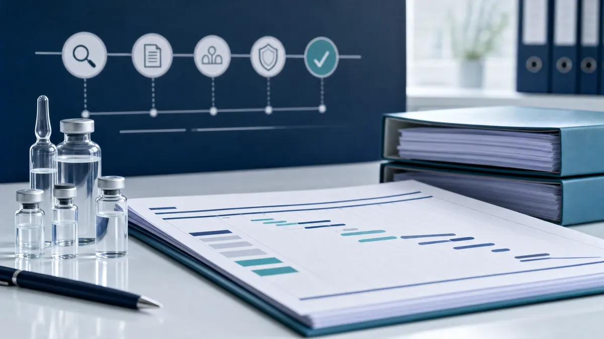 Medicine launch planning documents with regulatory timeline